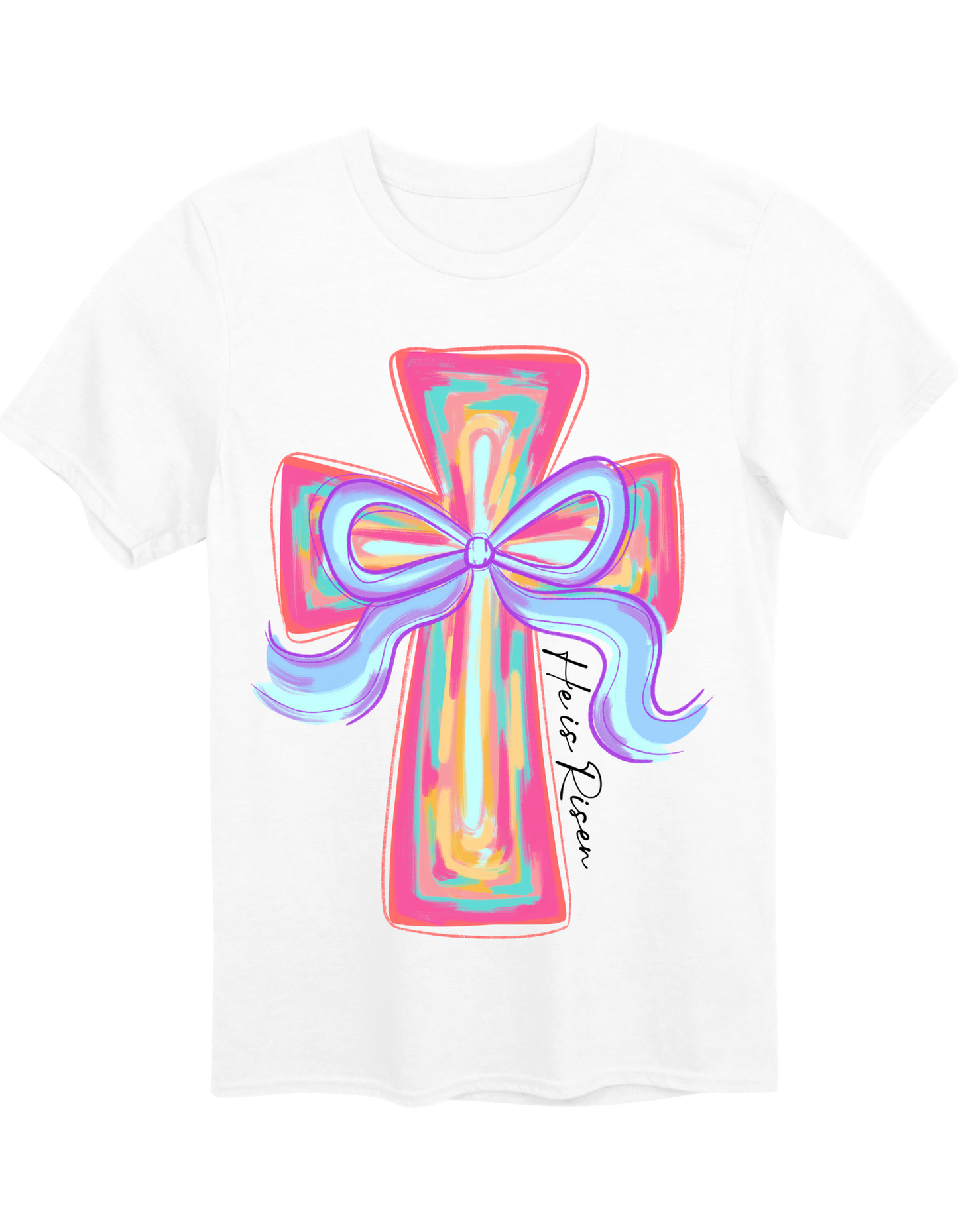 Colorful Cross He is Risen Tee