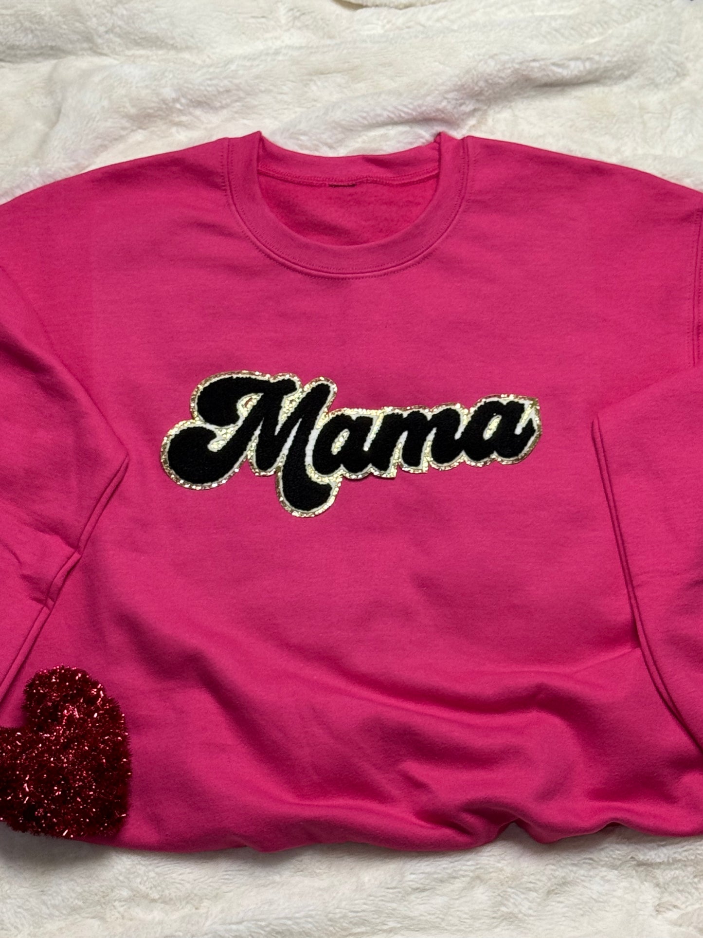 Black w/ Gold Trim Mama Chenille Patch Sweatshirt