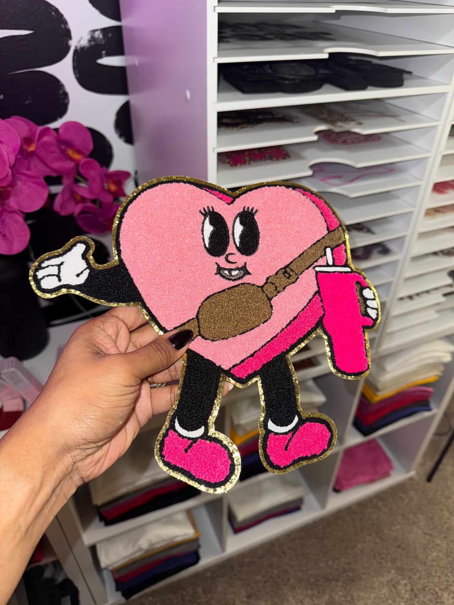 Stanley Heart Embroidered Chenille Iron On Patch ONLY (Pink)