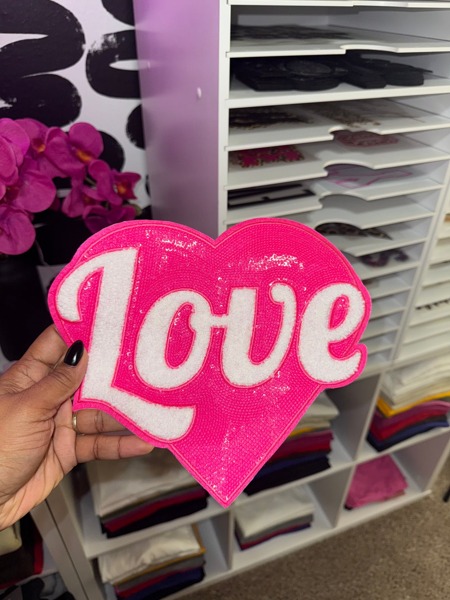Love Chenille Iron on Patch ONLY(Pink)