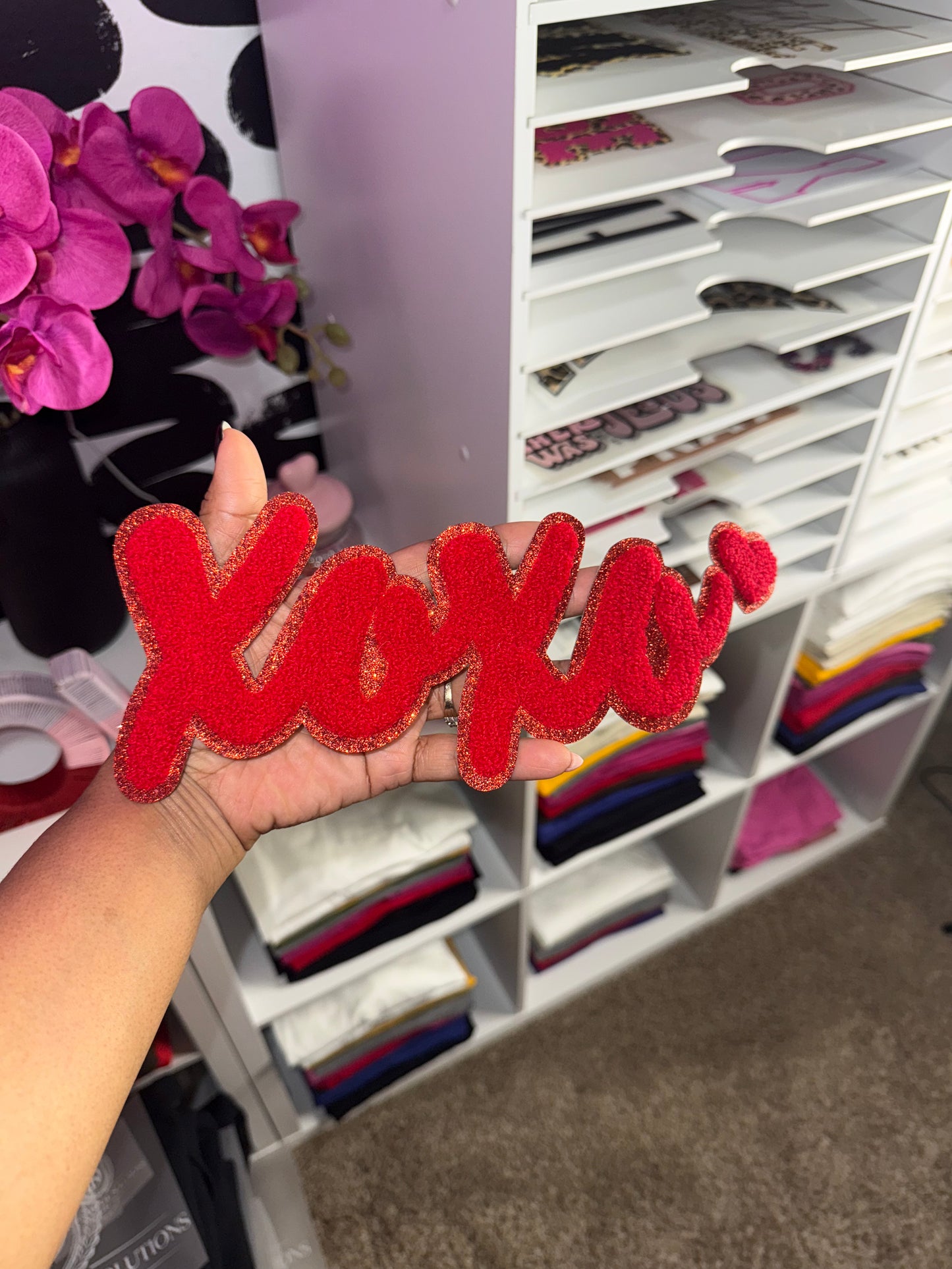 XOXO Embroidered Chenille Iron On Patch ONLY (Red)