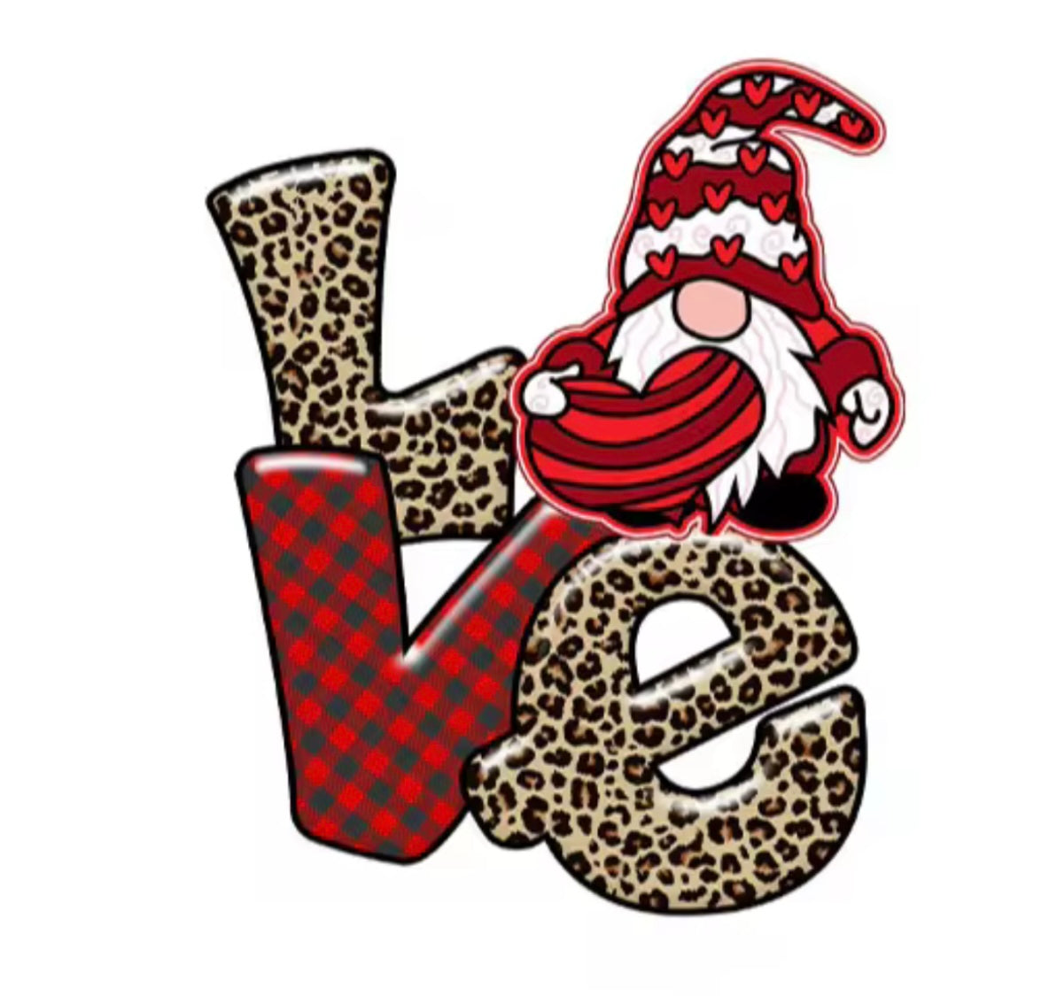 LOVE Gnome DTF Transfer ONLY (Red & Leopard)