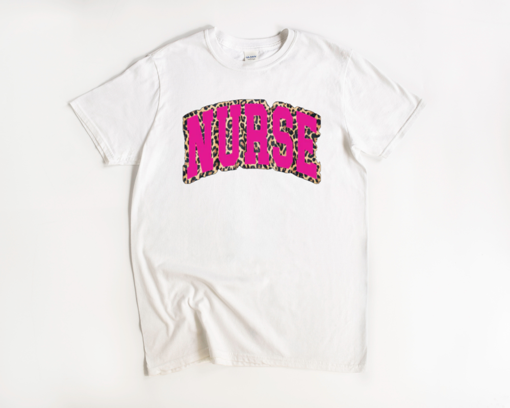 Nurse Tee (Hot Pink & Leopard Trim)
