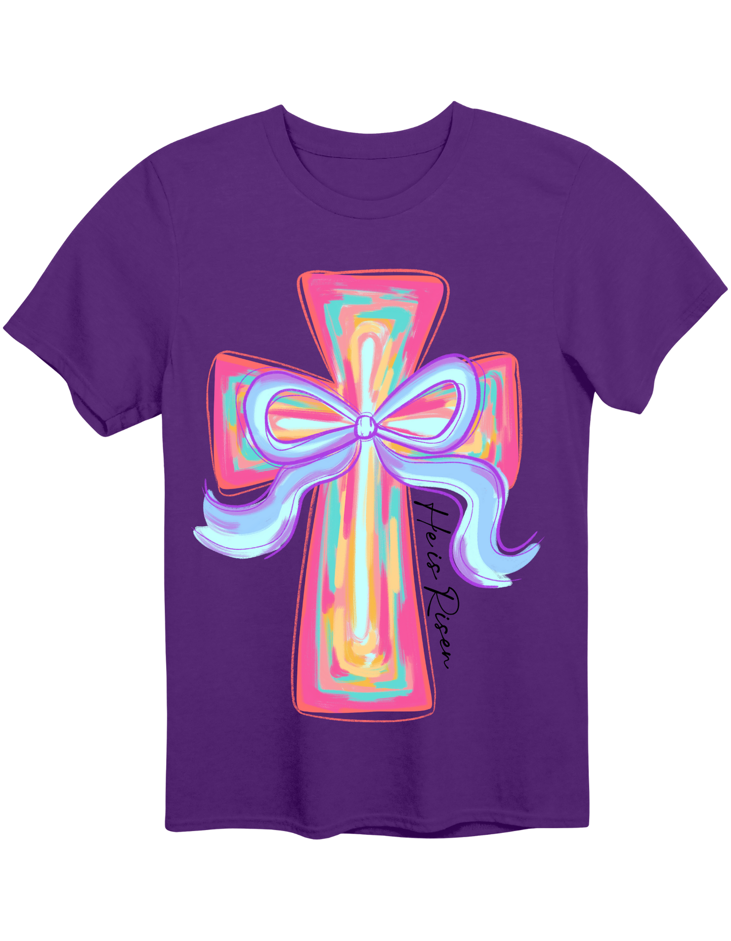 Colorful Cross He is Risen Tee