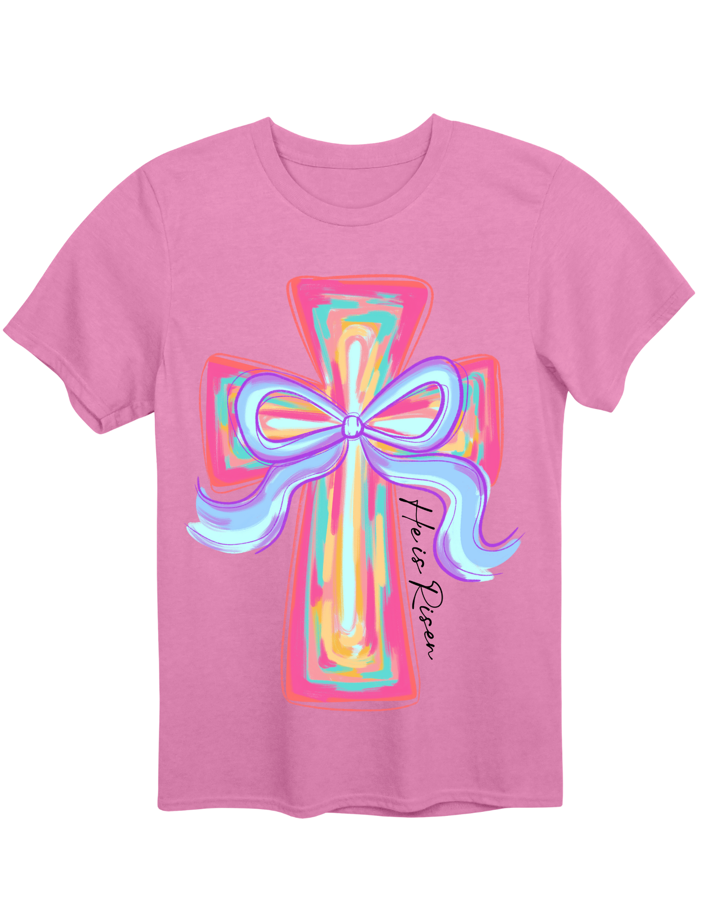 Colorful Cross He is Risen Tee