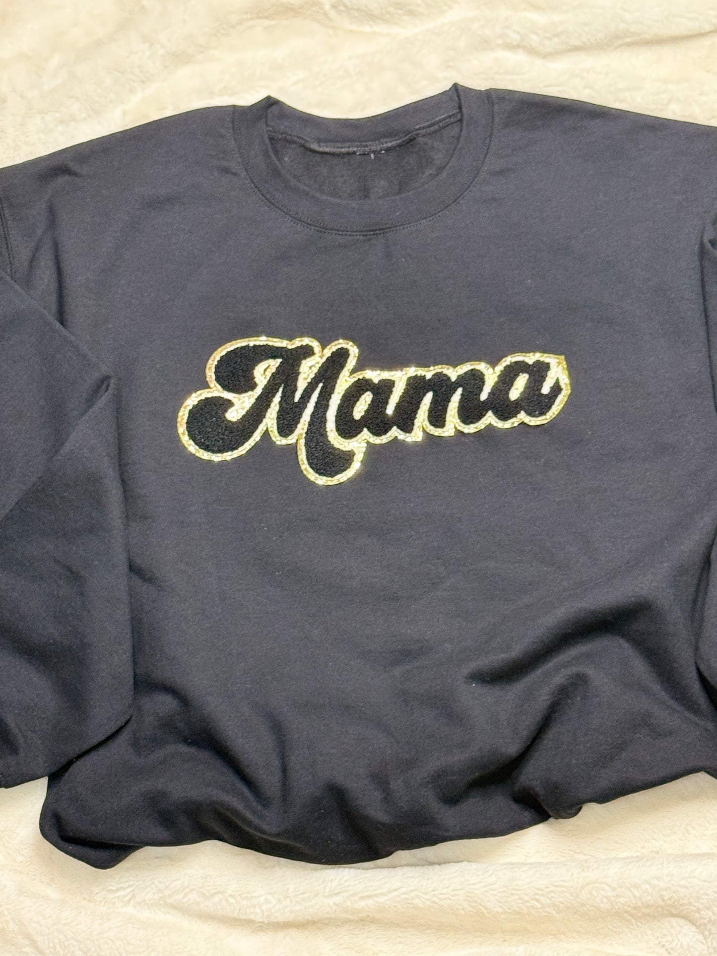 Black w/ Gold Trim Mama Chenille Patch Sweatshirt