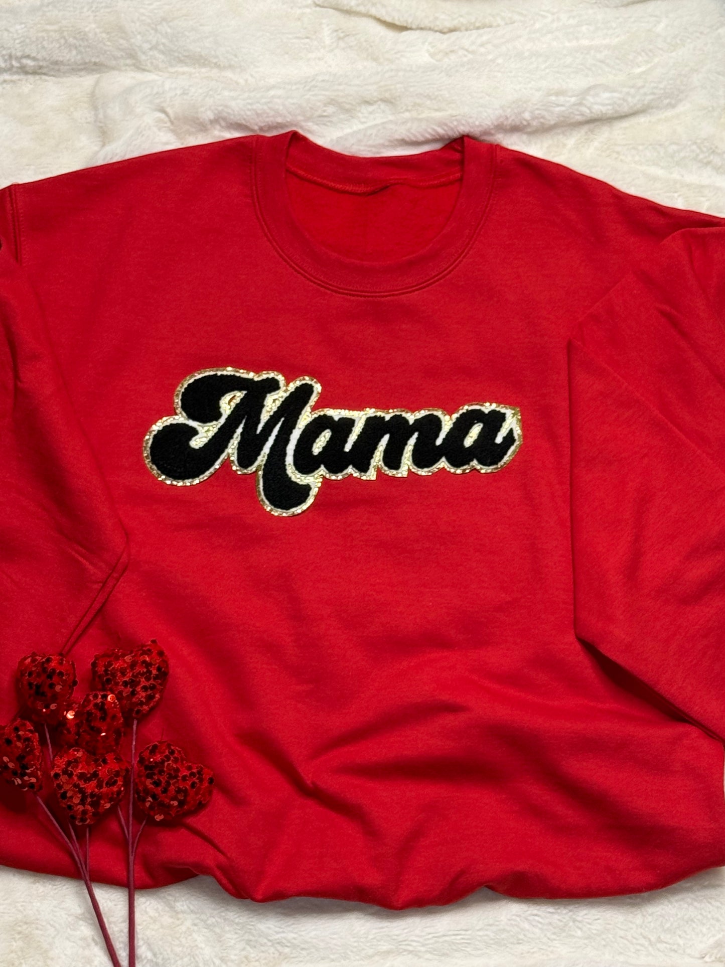 Black w/ Gold Trim Mama Chenille Patch Sweatshirt