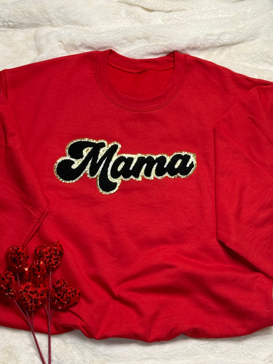 Black w/ Gold Trim Mama Chenille Patch Sweatshirt