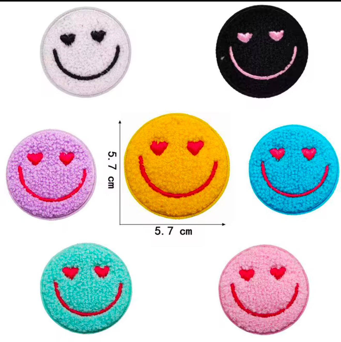 Trendy Smiley Face Heart Chenille Patch ONLY (Small)