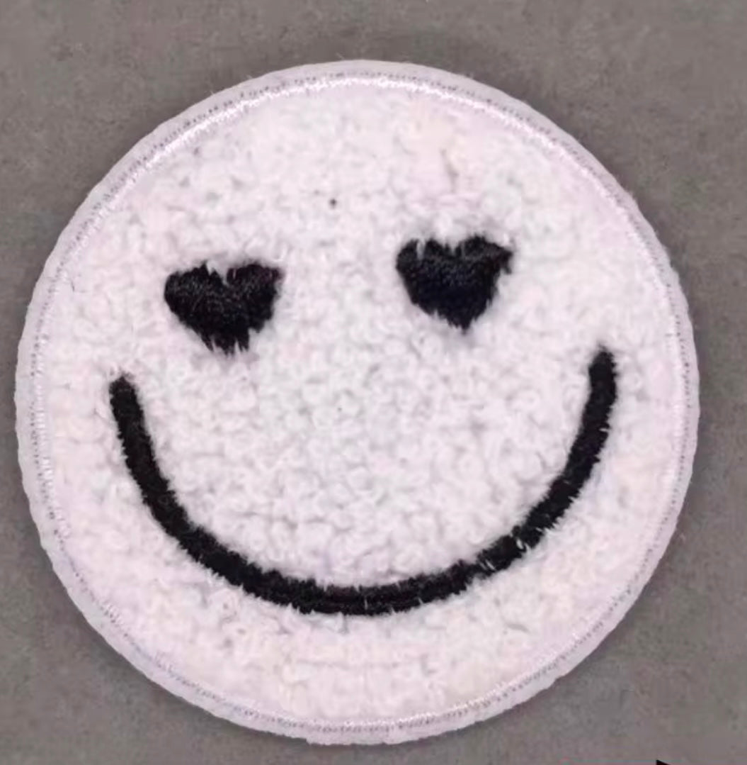 Trendy Smiley Face Heart Chenille Patch ONLY (Small)